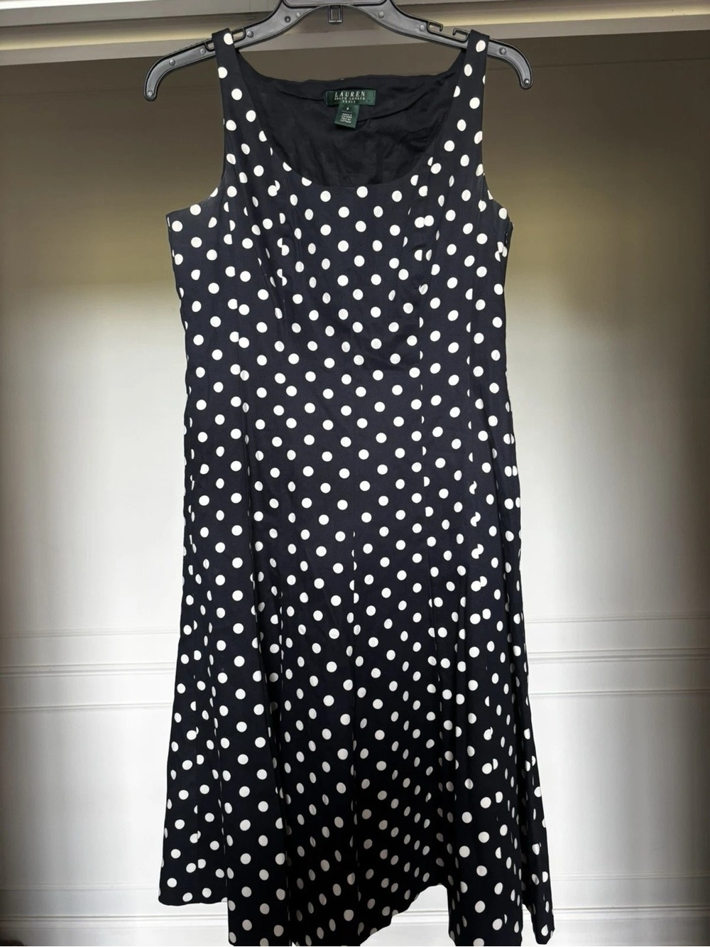 Ralph Lauren Black and White Polka Dot Sleeveless Mini Dress